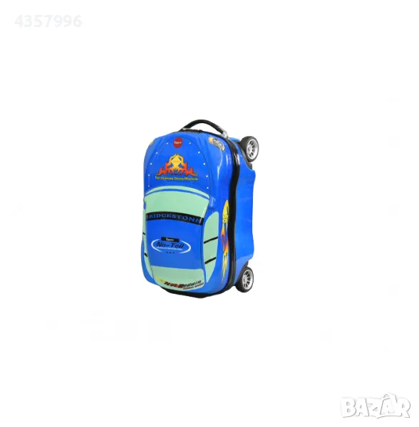 Куфар за деца, Поликарбон, релефен с формата на кола, Син, снимка 1