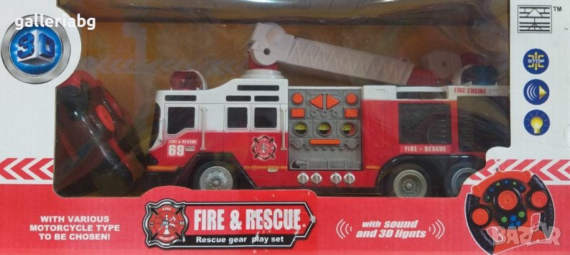 Голяма пожарна с 3Д светлини, звуци и дистанционно управление 3D, снимка 1