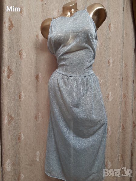 L Прозрачна рокля от сребрист брокат , снимка 1