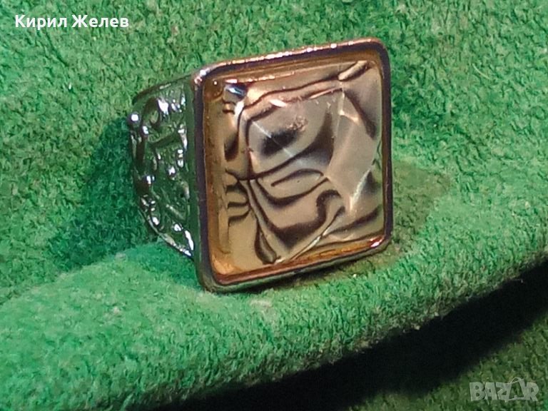 СТАР БОГАТО ОРНАМЕНТИРАН ПОСРЕБРЕН МЕДЕН РЕТРО АРТ ПРЪСТЕН с КАТАЛИН 36970, снимка 1