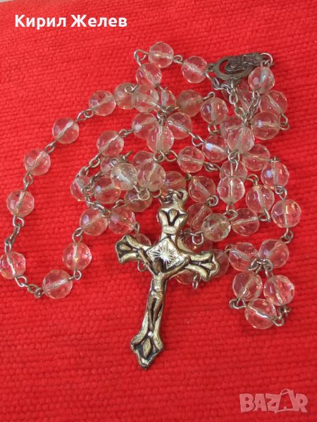 СТАРА КАТОЛИЧЕСКА ОГЪРЛИЦА - БРОЕНИЦА КРИСТАЛНА с РАЗПЯТИЕ и ИКОНКА 22872, снимка 1