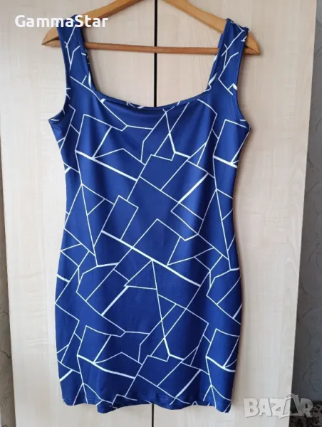 Синя рокля с красиво деколте, вталена, еластична, снимка 1