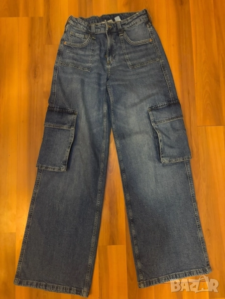 Сини дънки, Wide leg, Adjustable waist, Low waist, от H&M, размер EUR 164, снимка 1