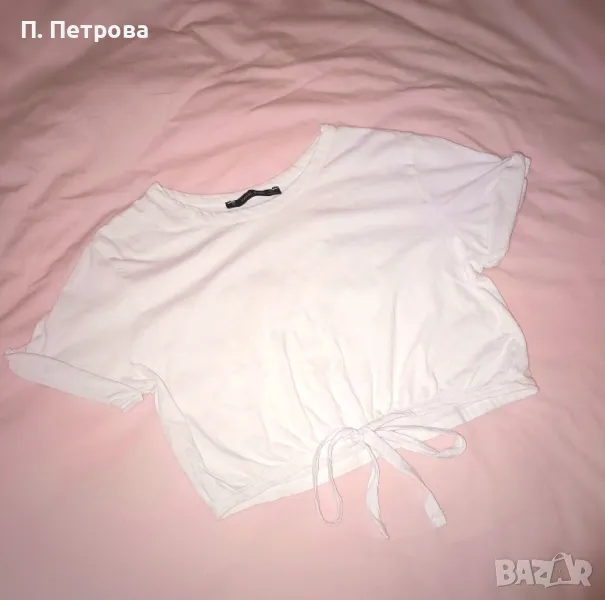 бяла къса блузка с панделка, снимка 1