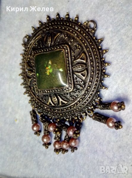 СТАР ЕМАЙЛИРАН БРОНЗОВ МЕДАЛЬОН РЕТРО ОРНАМЕНТИРАН с РОЗОВИ ПЕРЛИЧКИ 42388, снимка 1