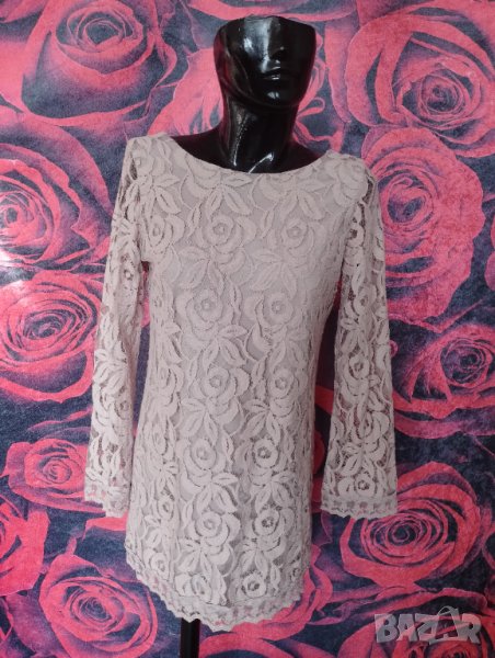 Кремаво розова дантелена непрозрачна блуза Л, снимка 1