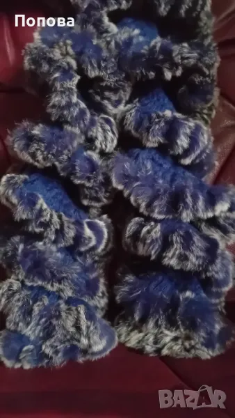 Уникален шал естествен косъм и  мохер акрилен  /син цвят/ , снимка 1