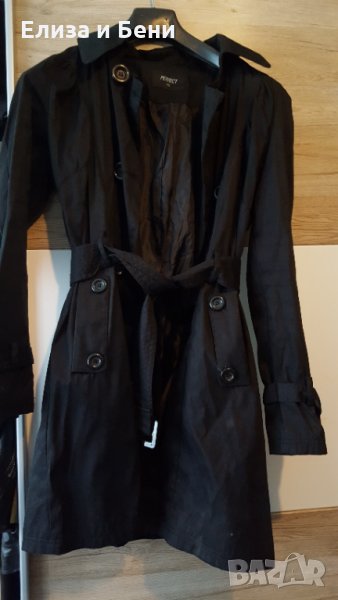 Модерен тренчкот шлифер с буфан ръкав и колан, снимка 1