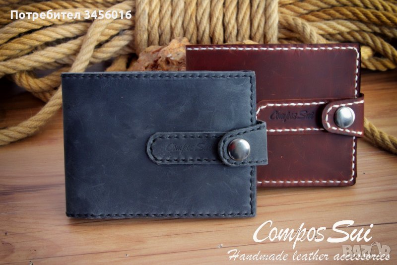 Портфейл от естествена кожа, ръчна изработка, снимка 1