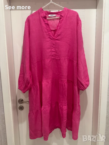 Рокля лен в розово М, снимка 1