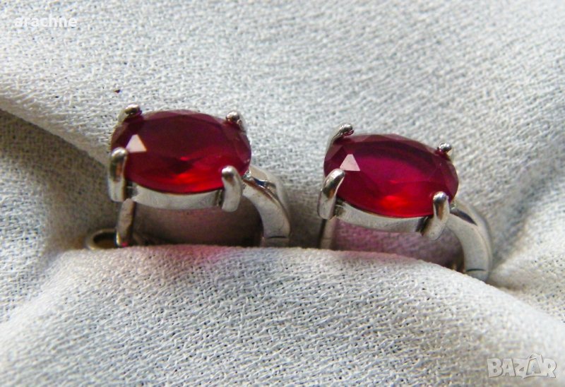 Сребърни обици с рубини, снимка 1