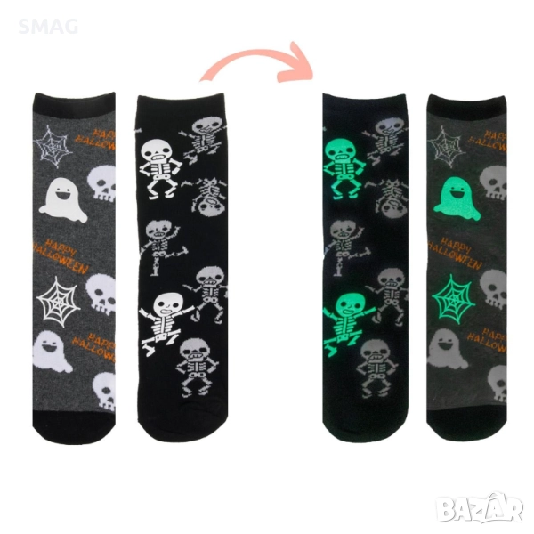 Halloween / Хелоуин чорапи Glow in the Dark, черно, сиво и бяло – 2 чифта_1252959, снимка 1