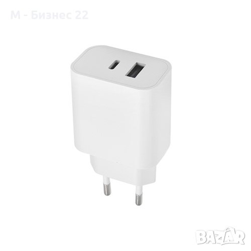 Стенно зарядно  за телефон Maxlife, 1x USB-C 1x USB 20W, бяло , снимка 1