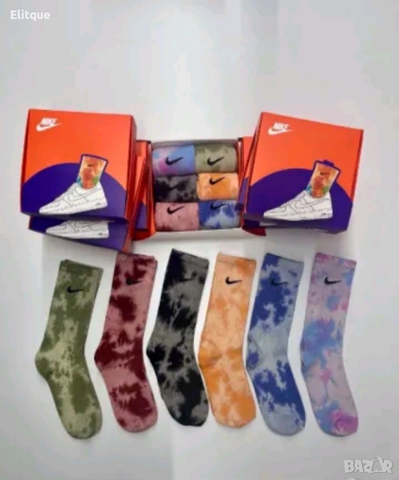 унисекс цветни дълги чорапи в кутия ,6 чифта nike, снимка 1