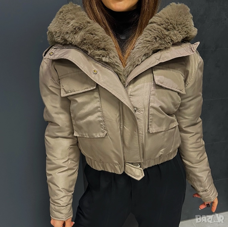Уникално късо зимно яке с пух три цвята , снимка 1
