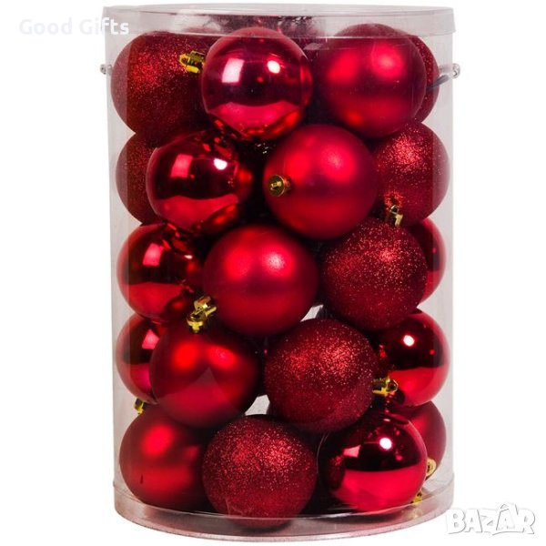 30 броя Комплект Червени Коледни Топки , снимка 1