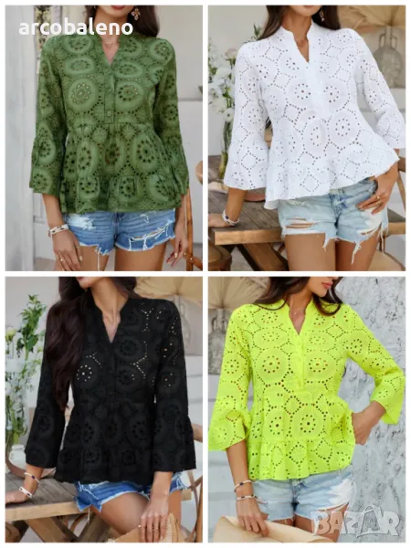 Едноцветна дамска риза с три четвърти ръкав с v-образно деколте, 4цвята , снимка 1