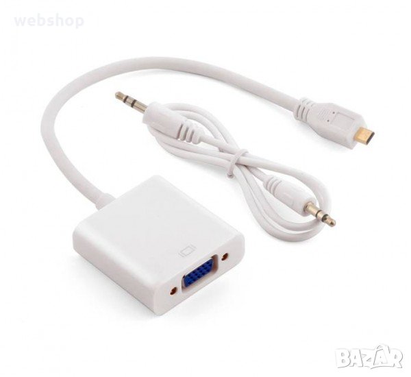 Кабел с конвертор, преобразувател, вход MICRO HDMI(м), изход VGA(ж), 0,3m, снимка 1