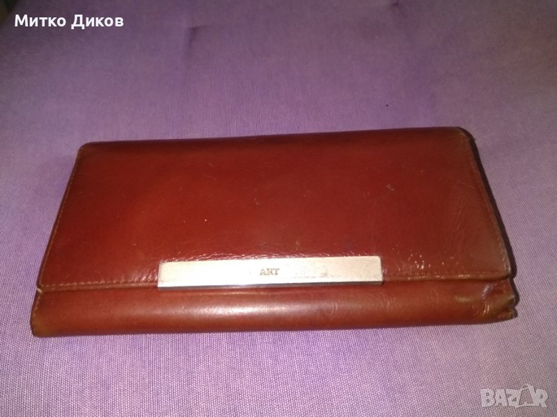 Голямо портмоне марково на Арт винено 185х95мм естествена кожа, снимка 1