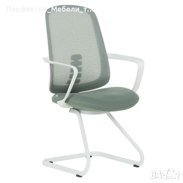 Луксозен посетителски стол в млечно зелен гама на склад.Конферентен зелен стол,кресло в зелено-бяло, снимка 1
