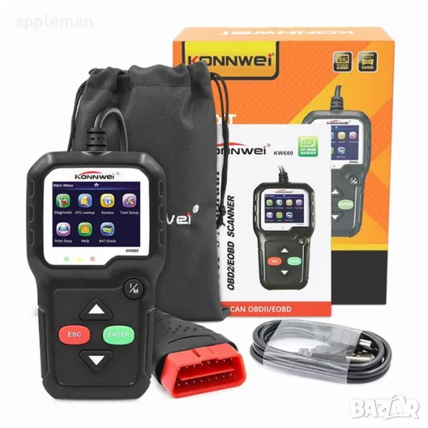 Уред / Скенер за диагностика на МПС KW680/PA124 OBD II KONNWEI, снимка 1