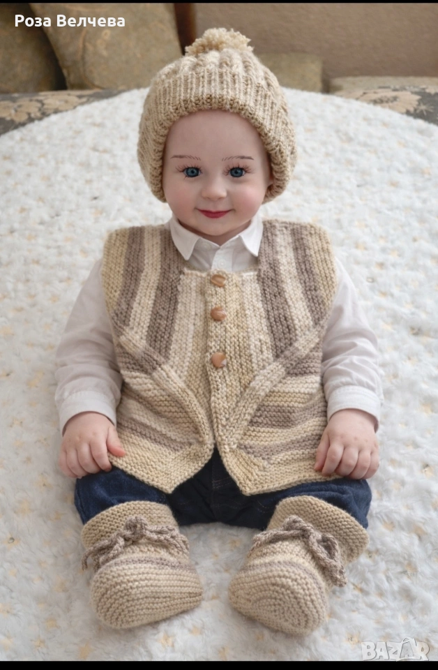 Ръчно плетен бебешки комплект , снимка 1