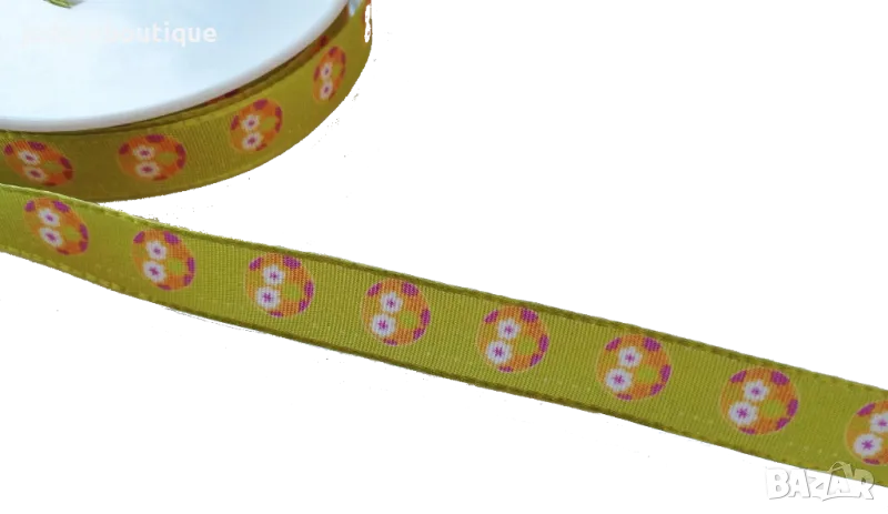 5 м Зелена текстилна панделка с принт, снимка 1