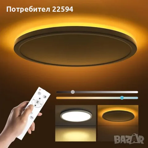 Димируемо LED таванно осветление с дистанционно – 24 W Кръгло Бяло