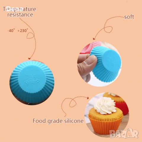Комплект от 12 броя силиконови незалепващи форми за мъфини, снимка 2 - Форми - 52413397