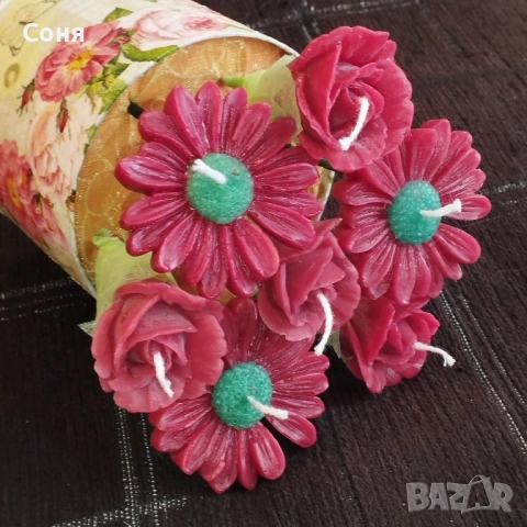 Цветен букет от ароматни восъчни свещи, снимка 5 - Подаръци за жени - 53658295