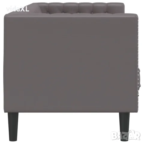 vidaXL Диван Chesterfield с 3 седящи места, сив, kunstnahast, снимка 5 - Дивани и мека мебел - 56147444