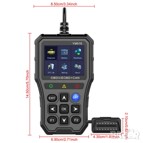 Професионален автомобилен диагностичен кодочетец YM519 Full OBD2 EOBD, снимка 3 - Аксесоари и консумативи - 48217491