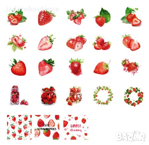 Скрапбук стикери Cute strawberries 23 бр /комплект , снимка 2 - Други - 40364454