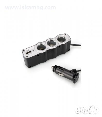 РАЗКЛОНИТЕЛ ЗА ЗАПАЛКА НА КОЛА С USB И ТРИ ГНЕЗДА - код ТРОЕН 0120