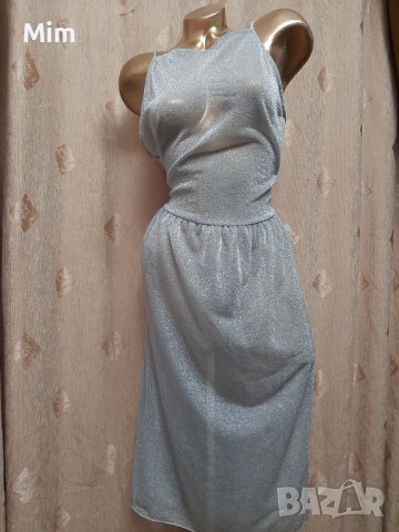 L Прозрачна рокля от сребрист брокат , снимка 1 - Рокли - 41409585