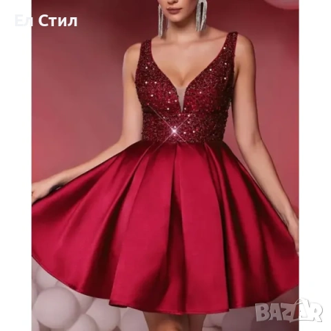 💕Дамска официална рокля. Бордо и синя., снимка 3 - Рокли - 53562289