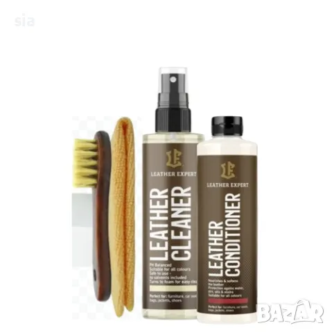Комплект за почистване на кожа+ балсам за кожа, четка, микрофибърна кърпа, балсам, leather expert