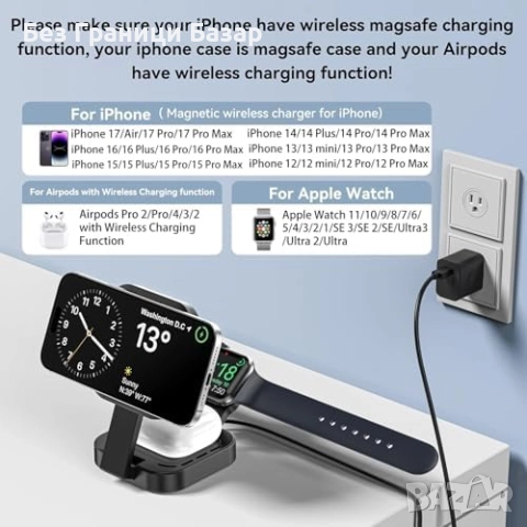 Нова Сгъваема MagSafe станция за iPhone 12–17 + Apple Watch + AirPods, снимка 3 - Аксесоари за Apple - 52270834