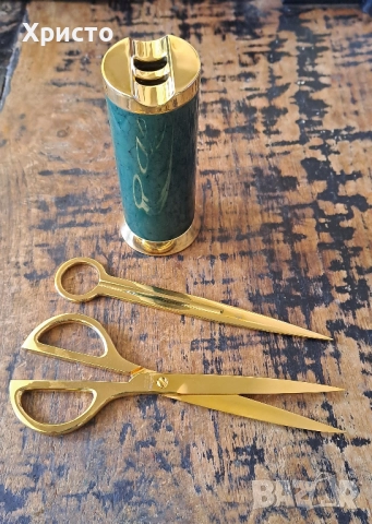 нож и ножица комплект Лерхе Lerche Солинген Solingen с 24 карата златно покритие и китайски лак, снимка 5 - Антикварни и старинни предмети - 31544226