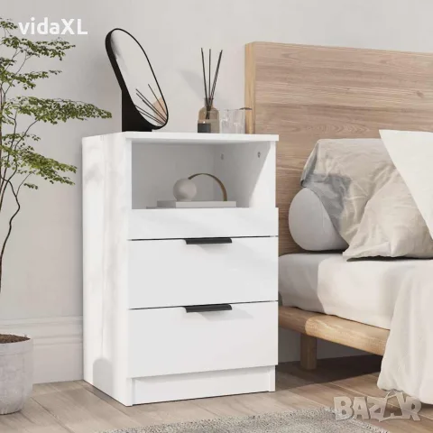 vidaXL Нощни шкафчета, 2 бр, бели, инженерно дърво, снимка 3 - Шкафове - 56148002