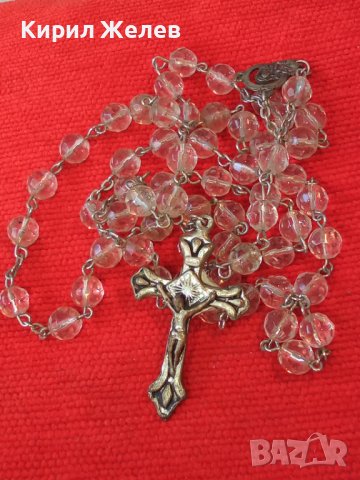 СТАРА КАТОЛИЧЕСКА ОГЪРЛИЦА - БРОЕНИЦА КРИСТАЛНА с РАЗПЯТИЕ и ИКОНКА 22872