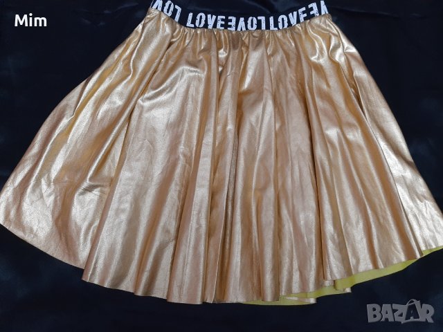 LOVE  XS/M Златиста и сребриста къса пола от еко кожа