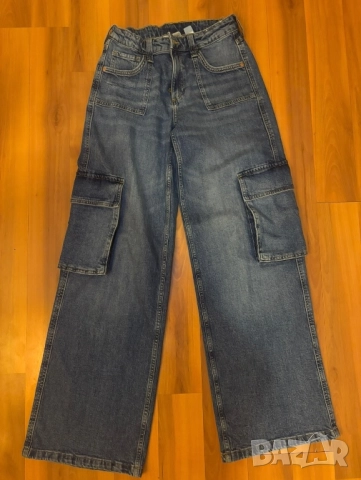 Сини дънки, Wide leg, Adjustable waist, Low waist, от H&M, размер EUR 164
