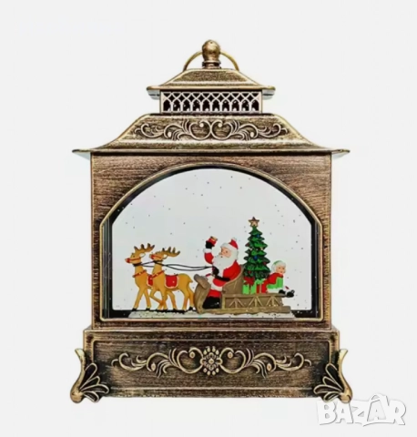 Коледна лампа със сняг и коледни орнаменти