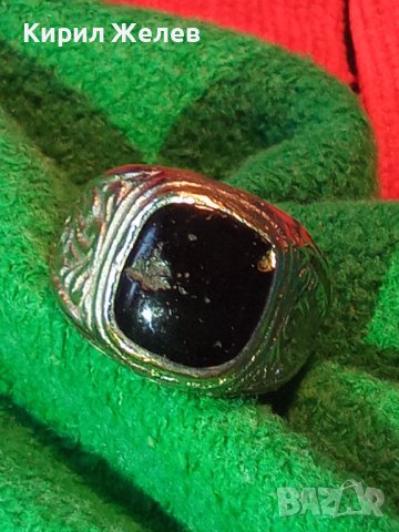 СТАРИНЕН БРОНЗОВ ПОСРЕБРЕН МАСИВЕН ПРЪСТЕН с ЧЕРЕН ОНИКС РЪЧНА ИЗРАБОТКА 22227