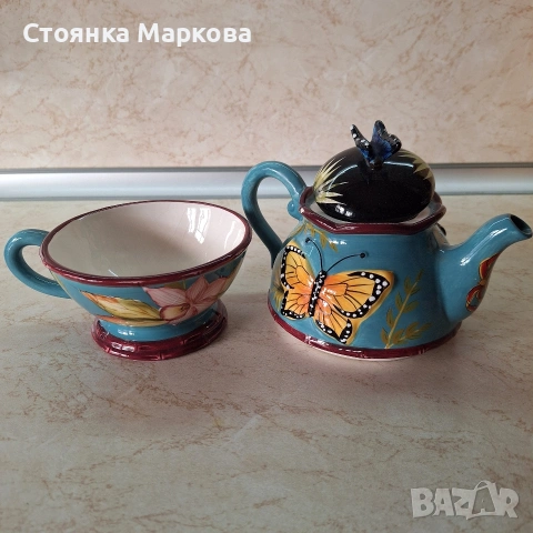 Красив керамичен комплект за чай, снимка 3 - Сервизи - 53245879