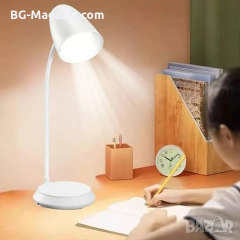 Акумулаторна LED настола лампа с лед осветление за бюро маникюр четене с чупещо рамо детска стая, снимка 10 - Лед осветление - 51049272
