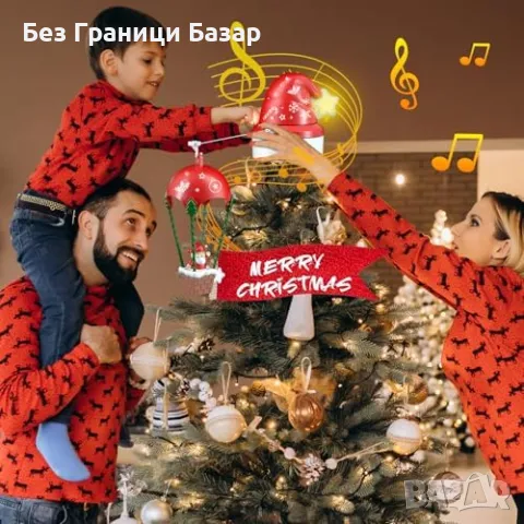 Нова Коледна украса за елха - мултицветна, въртяща се шапка с дистанционно, снимка 3 - Други - 47582474