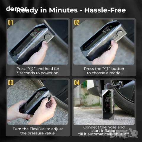 FLEXTAILGEAR Безжичен компресор за напомпване на автомобилни гуми, 150 PSI, 12V DC и USB-C, 6000mAh, снимка 10 - Аксесоари и консумативи - 53656552