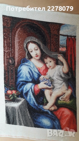 "Мадона с грозде" - ръчен гоблен, снимка 3 - Гоблени - 51854225